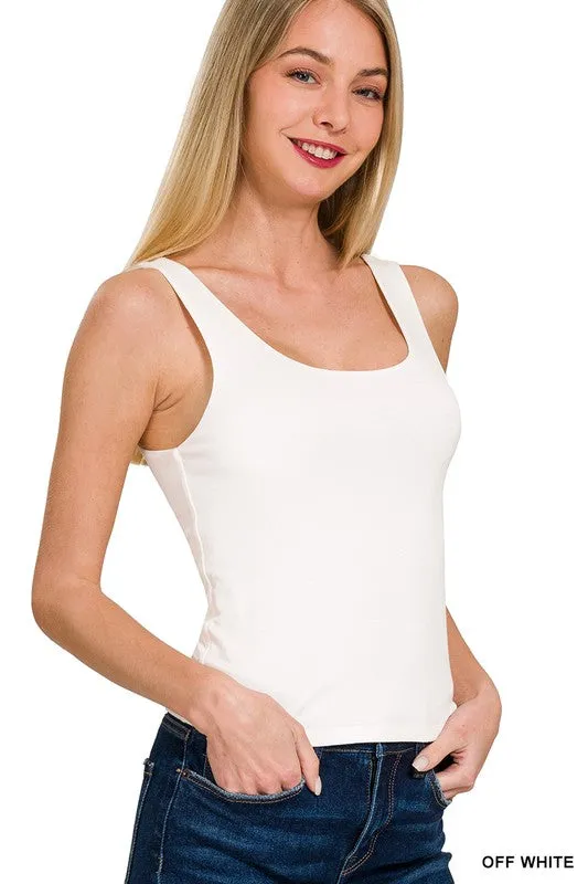 2 Layer Round Neck Tank - Off White