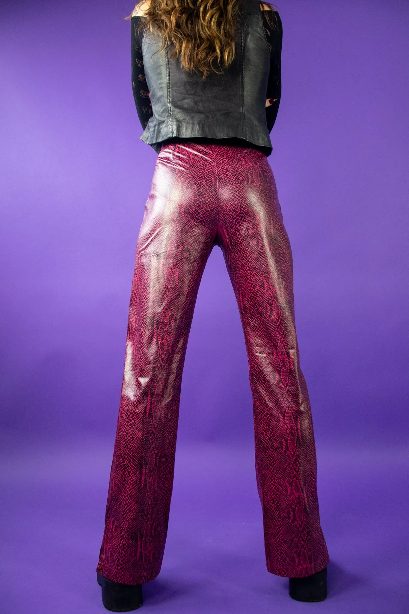 2000s Pink Wet Look Flares