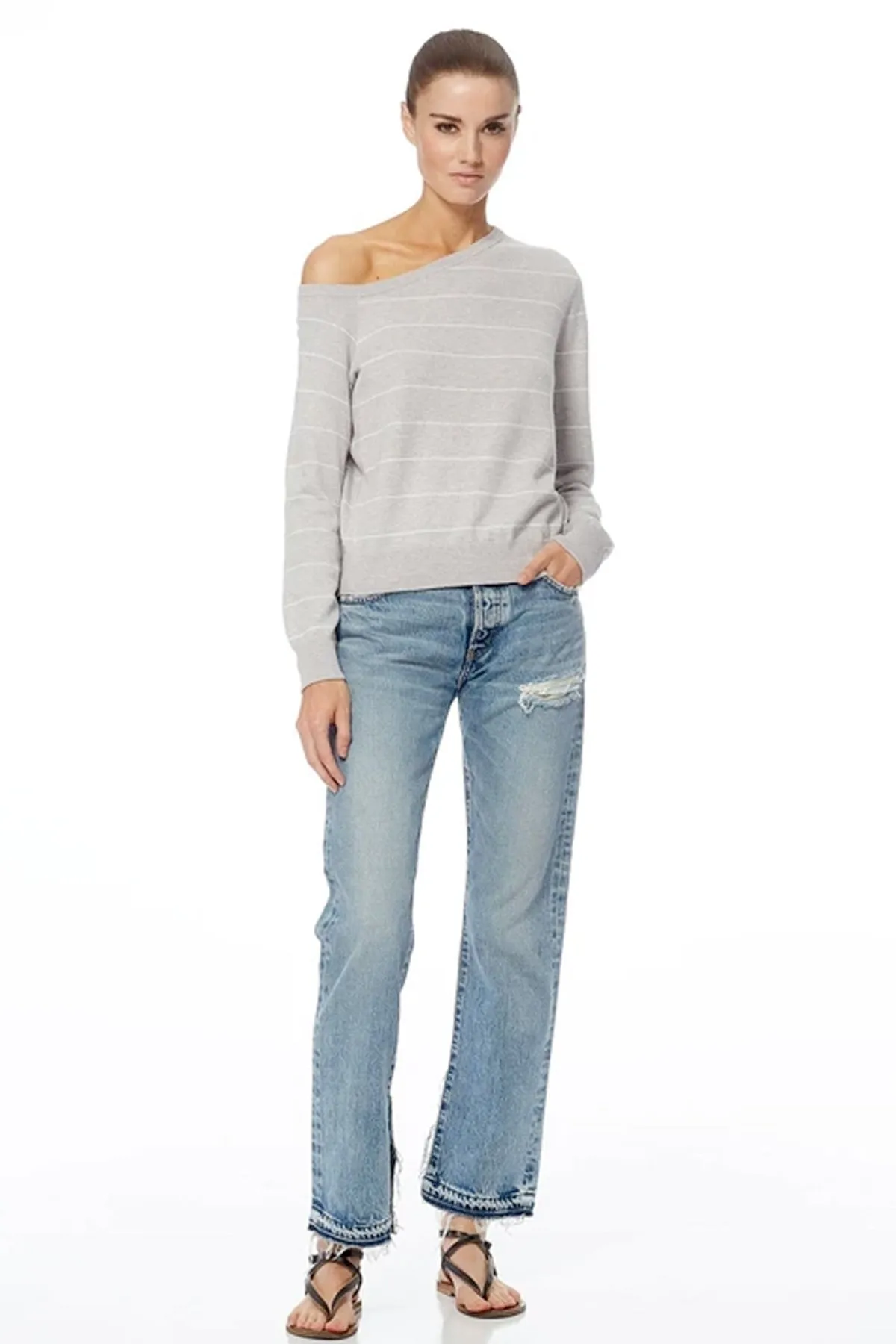 360 Cashmere - Diane Sweater in Heather Grey/White