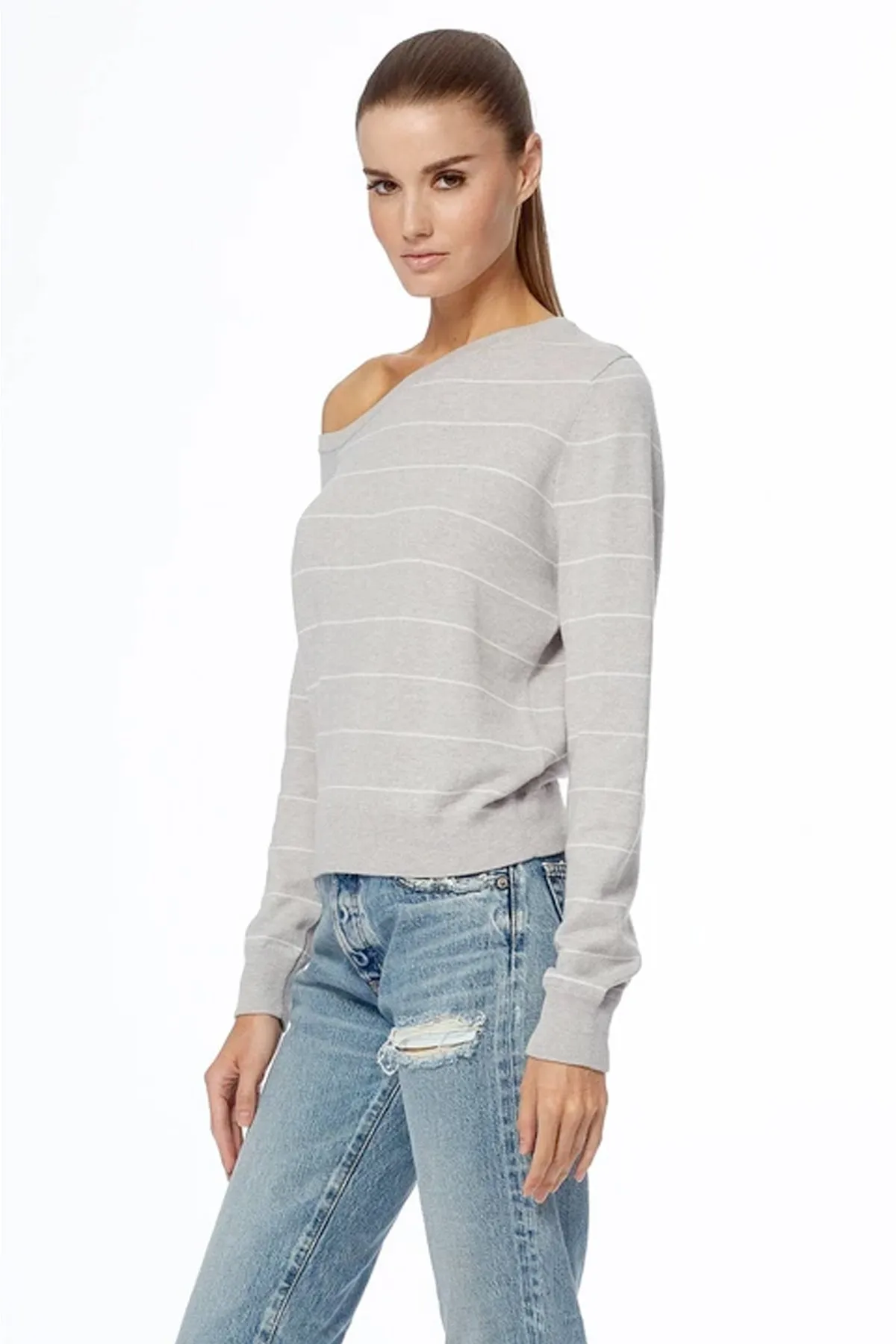 360 Cashmere - Diane Sweater in Heather Grey/White