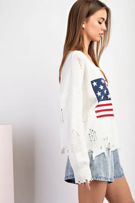 American Flag Distressed Sweater