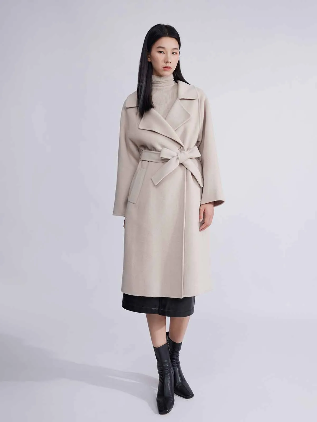 ASOBIO Minimalist Long Double-Faced Wool Coat