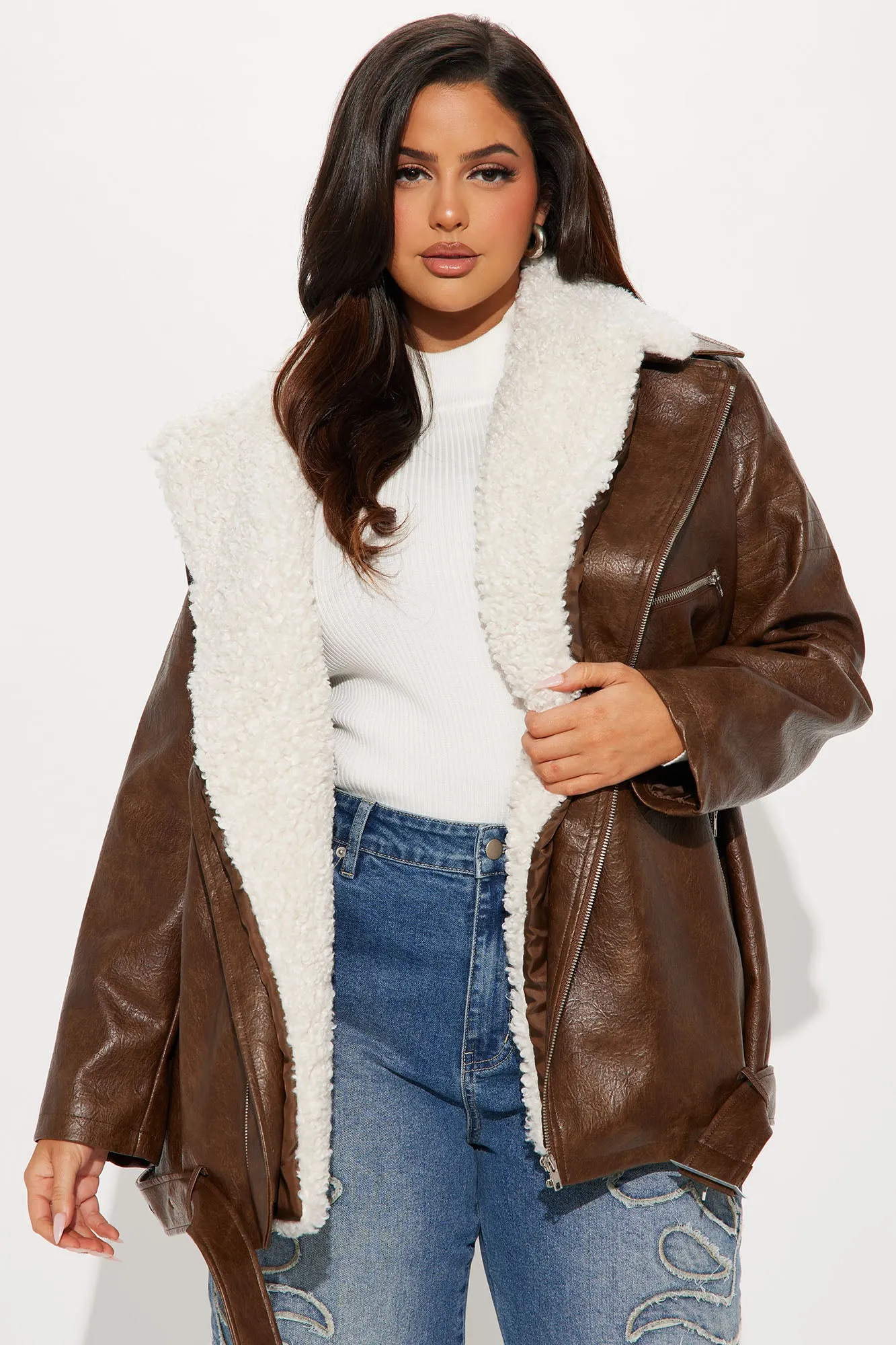 Bet On It Oversized Washed Moto Jacket - Brown