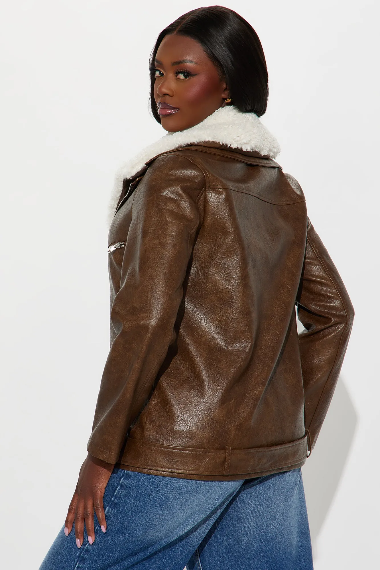 Bet On It Oversized Washed Moto Jacket - Brown