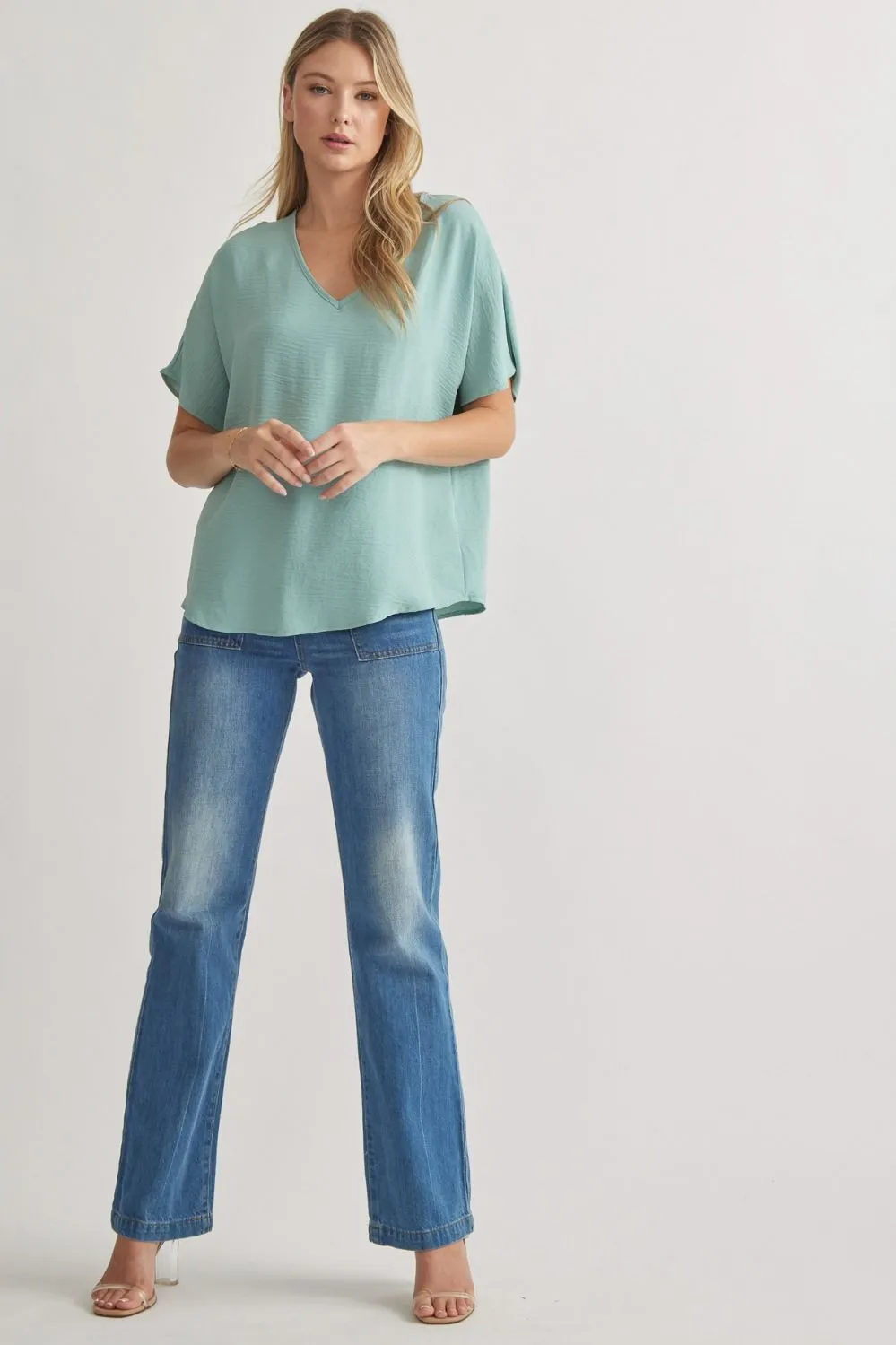 Blissful Basics V-Neck Top - Aloe *Regular & Curvy*