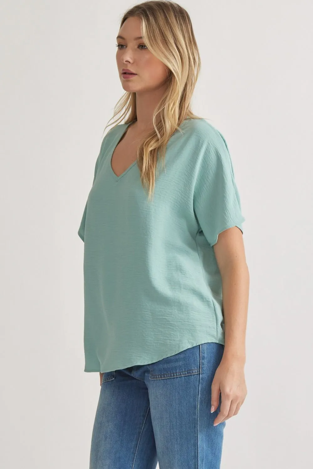 Blissful Basics V-Neck Top - Aloe *Regular & Curvy*