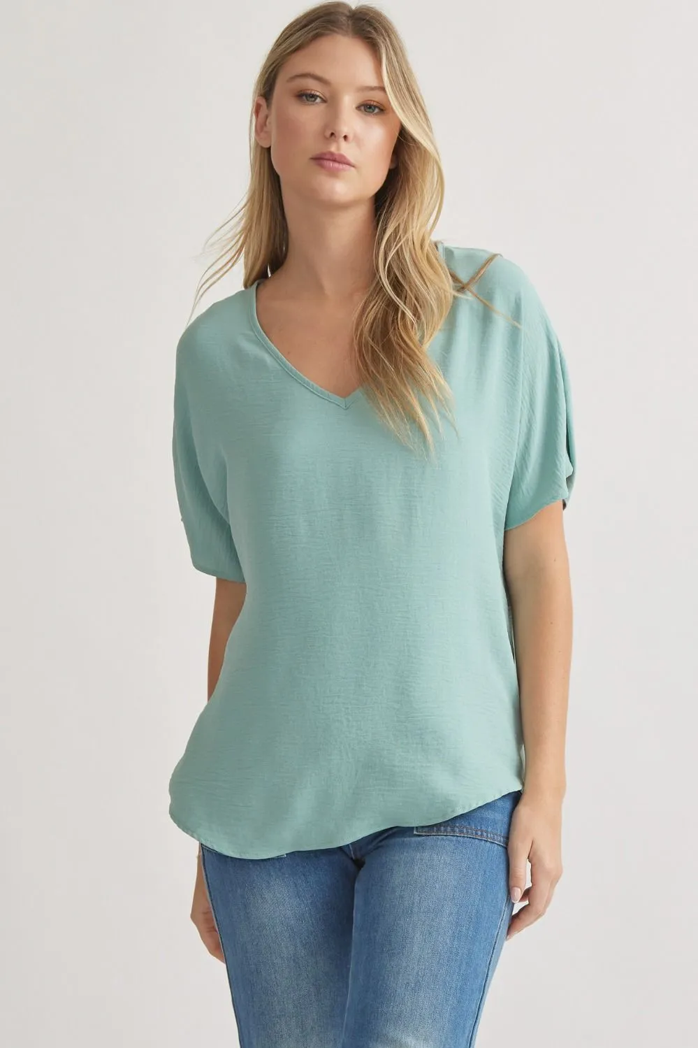 Blissful Basics V-Neck Top - Aloe *Regular & Curvy*