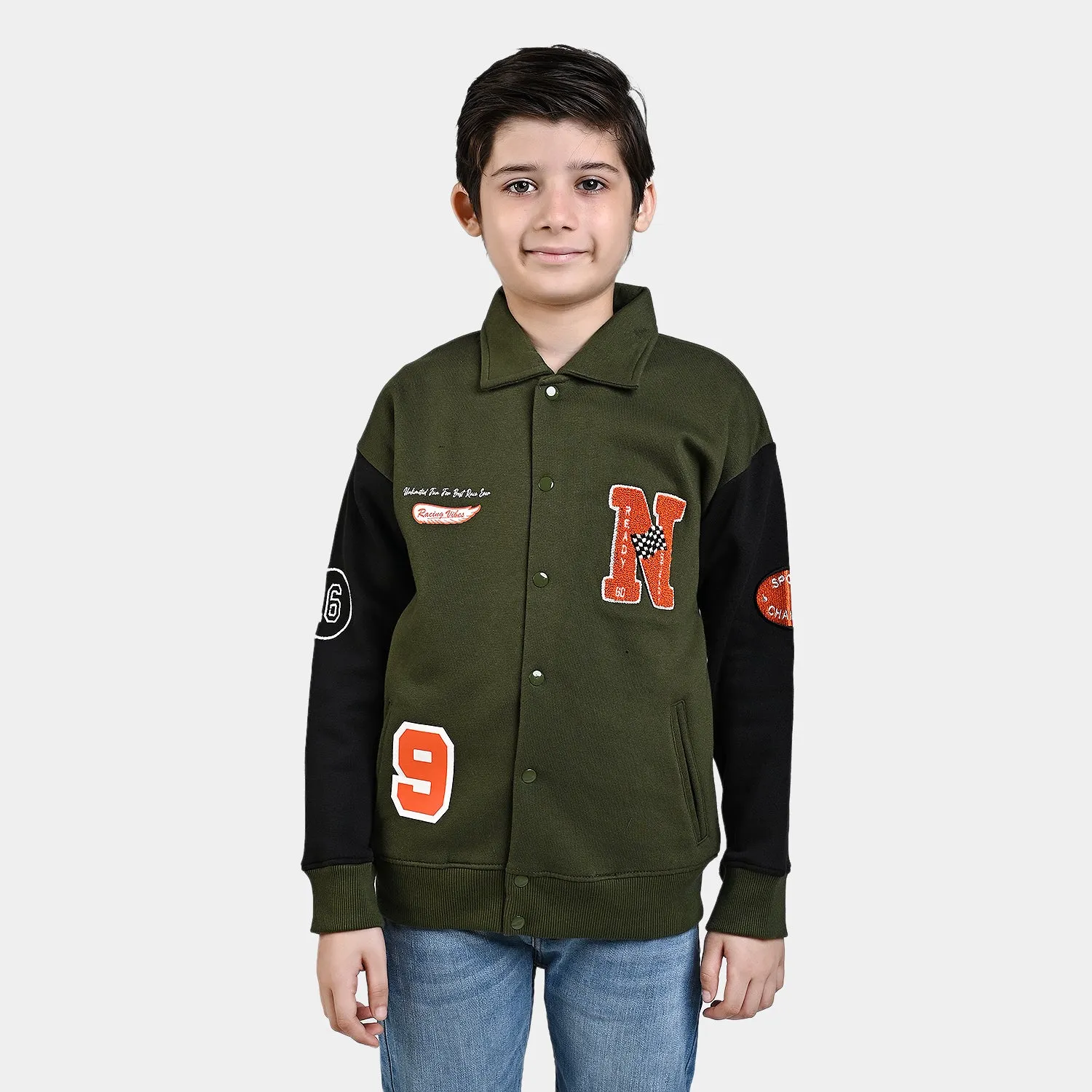 Boys Fleece Knitted Jacket Racing Vibes-Rifle Green