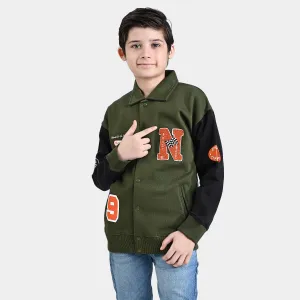 Boys Fleece Knitted Jacket Racing Vibes-Rifle Green