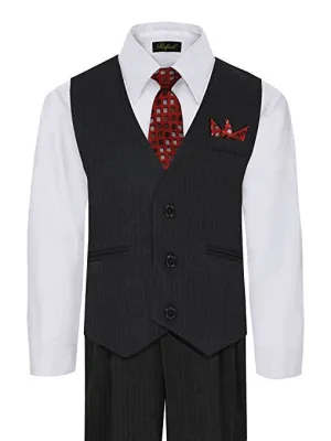 Boys Vest Pants Pinstriped 5 Piece Set With Shirt And Tie - White