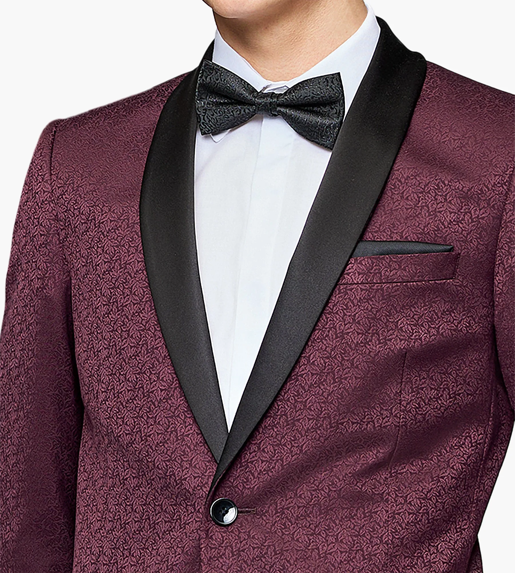 Burgundy Jacquard Tux Prom Look