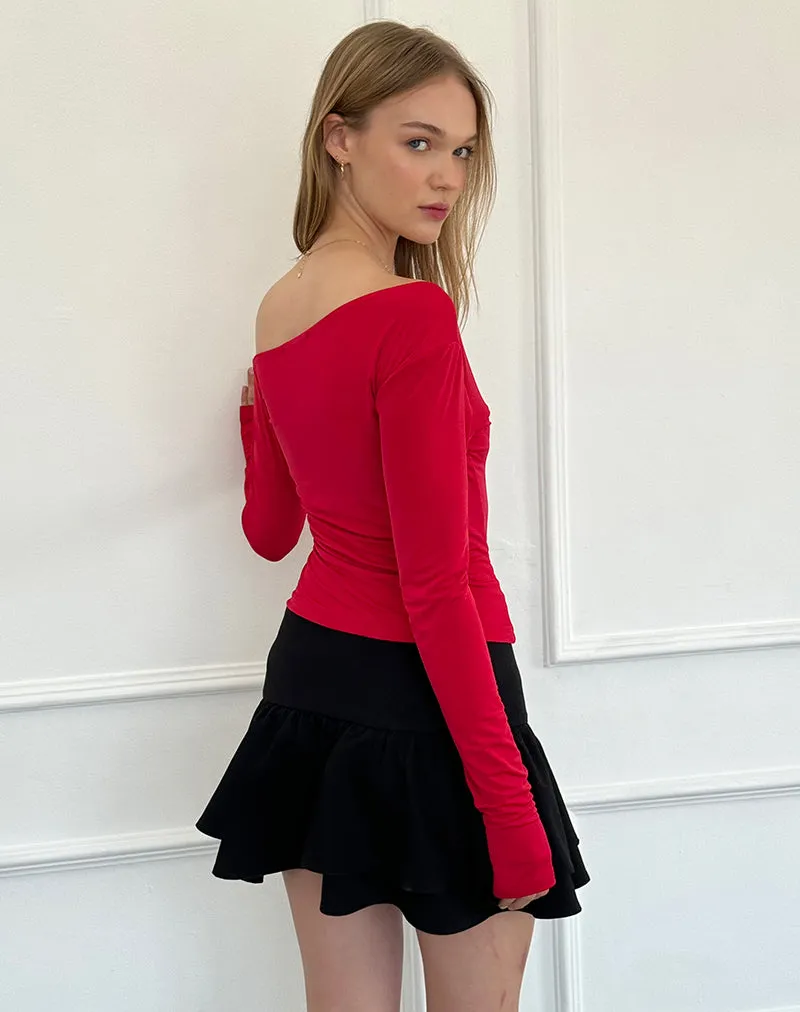 Cairo One Shoulder Long Sleeve Top in Red