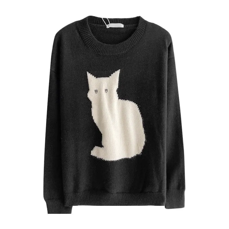 cartoon cat casual and fashionable round neck sweater    S4739