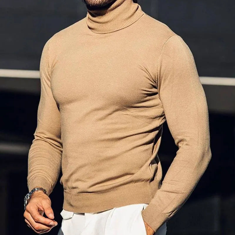 Casual Solid Color Turtleneck Slim Long-Sleeved Sweater