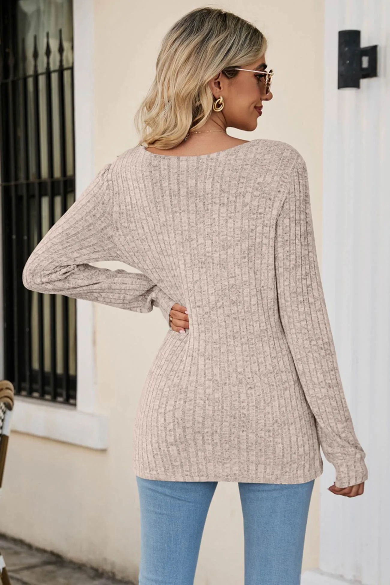 Casual Square Neck Ribbed Sweater