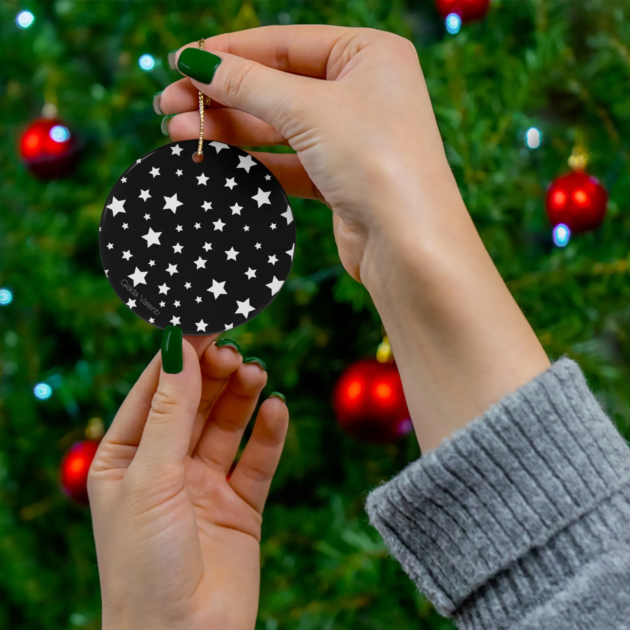 Ceramic Ornament with Italian Design print | Black with White Stars | Giada Valenti Collection