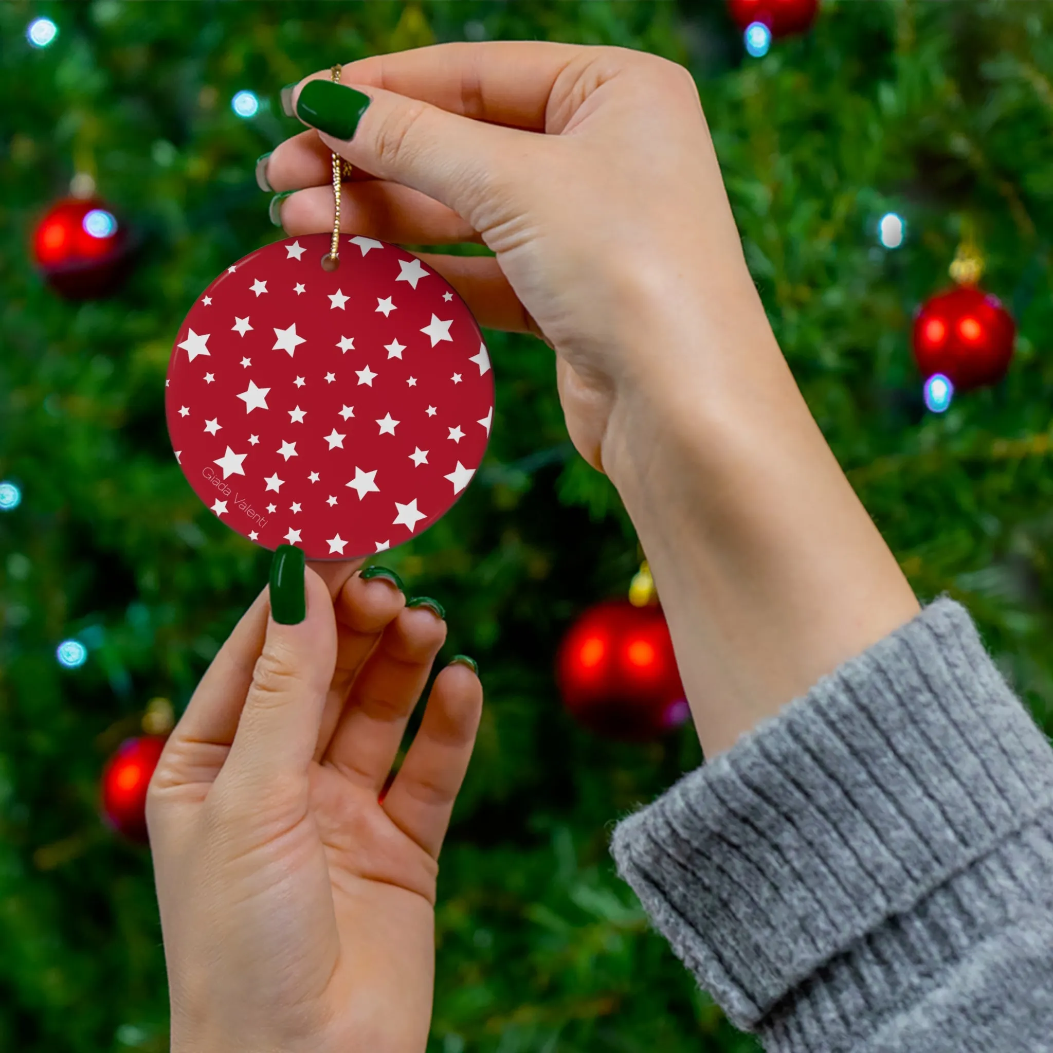 Ceramic Ornament with Italian Design print | Red with White Stars | Giada Valenti Collection