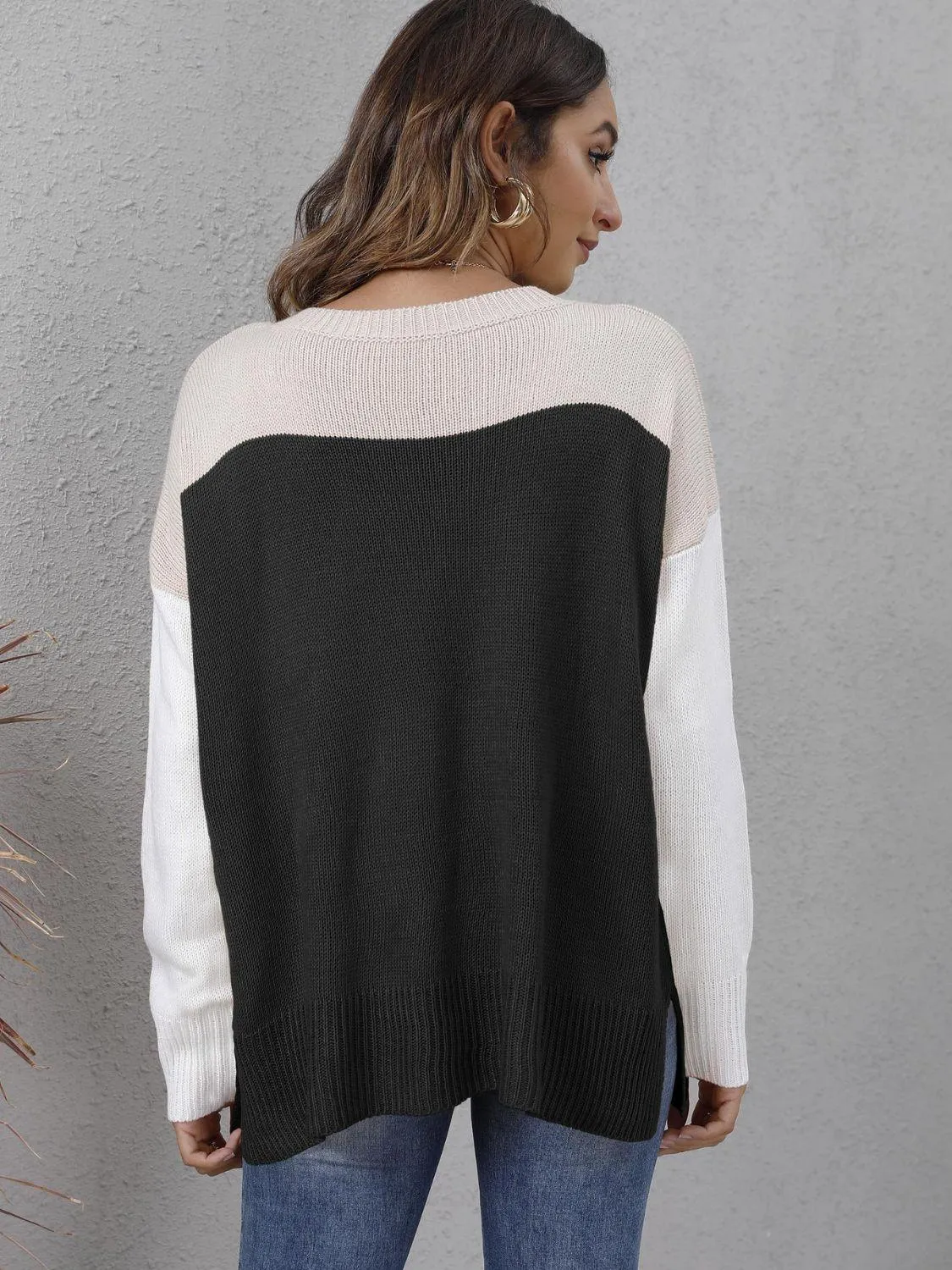 Color Block Dropped Shoulder Sweater