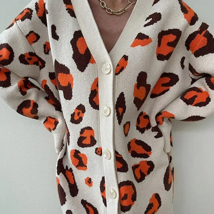 Colorful Leopard Print Boyfriend Cardigan