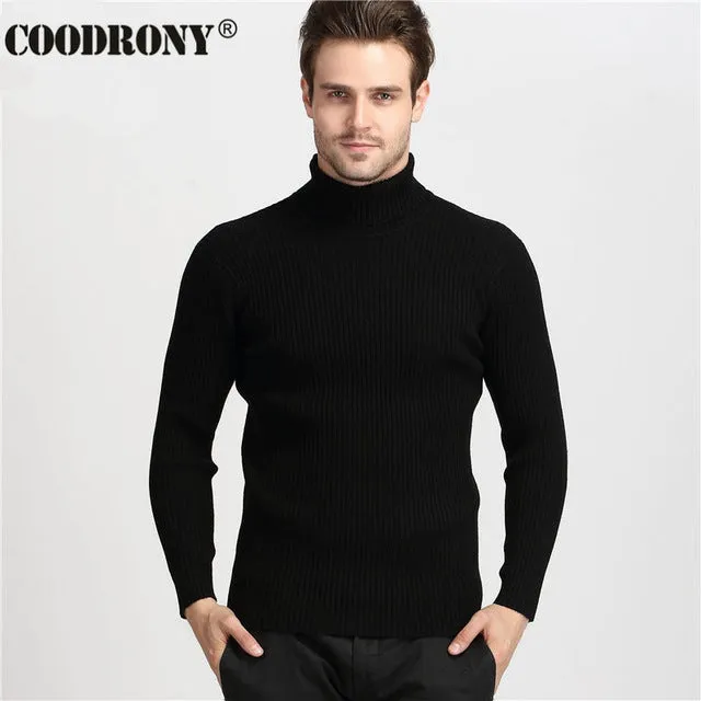 COODRONY Winter Thick Warm 100% Cashmere Sweater Men Turtleneck Brand Mens Sweaters Slim Fit Pullover Men Knitwear Double collar