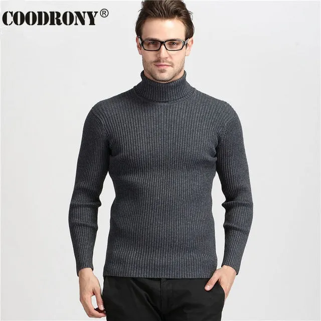 COODRONY Winter Thick Warm 100% Cashmere Sweater Men Turtleneck Brand Mens Sweaters Slim Fit Pullover Men Knitwear Double collar