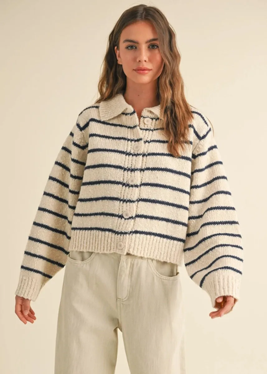 Corinne Striped Knit Cardigan - Navy