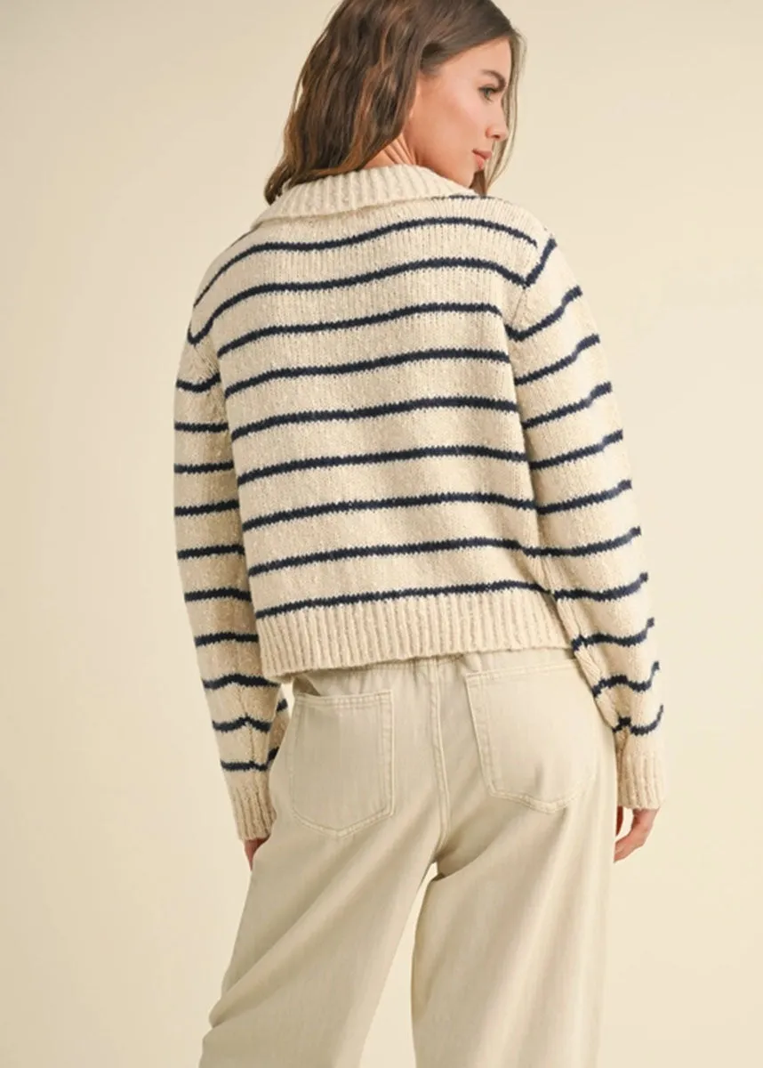 Corinne Striped Knit Cardigan - Navy