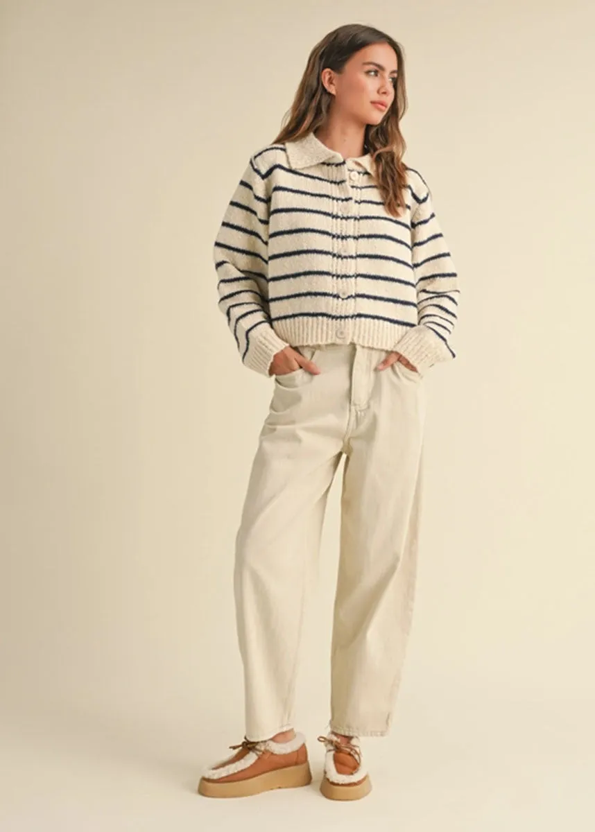 Corinne Striped Knit Cardigan - Navy