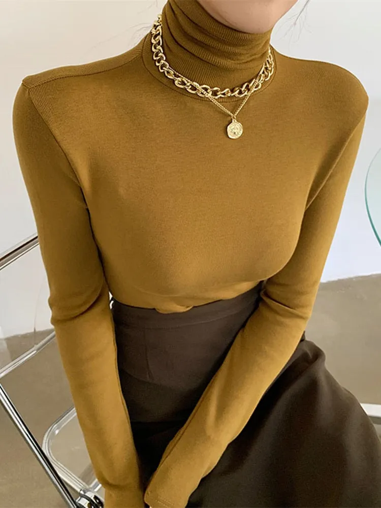 DressBetty - Slim Velvet Turtleneck Minimalist Tops