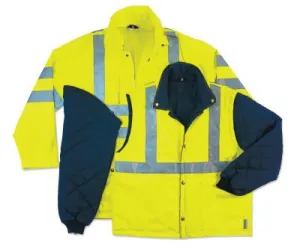 Ergodyne GloWear 8385 Class 3 4-In-1 Thermal Jackets, Large, Lime, 24384