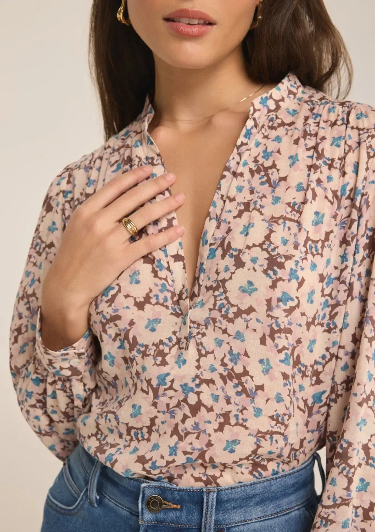 Esme La Paz Floral Blouse - Latte