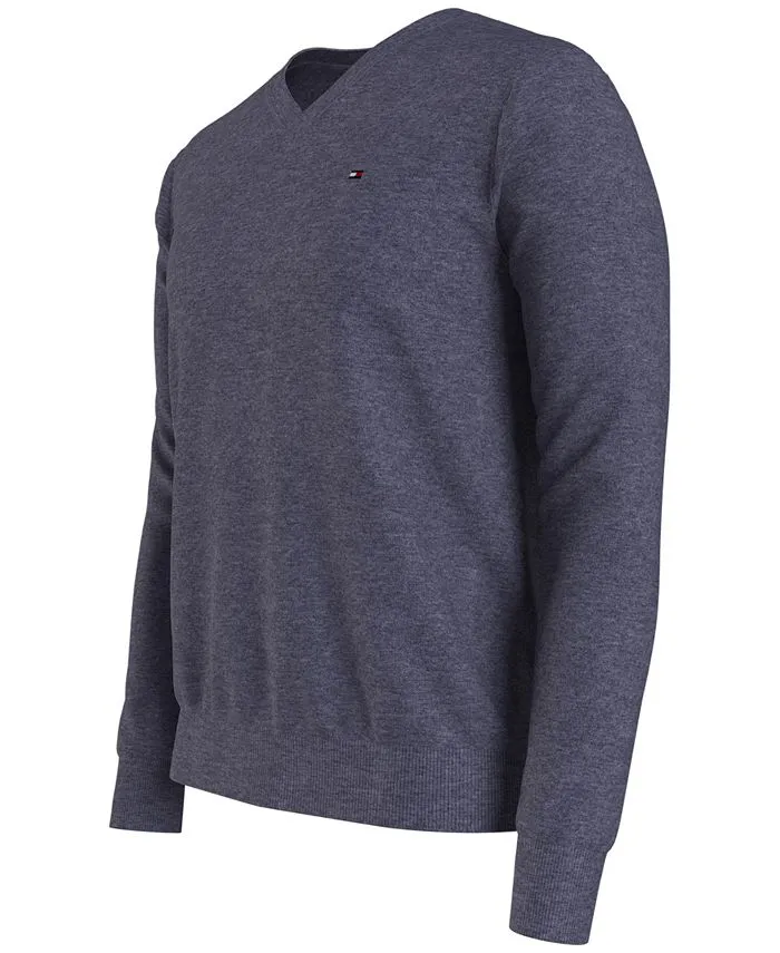 Essential Tommy Hilfiger Men's Solid V-Neck Sweater, Blue