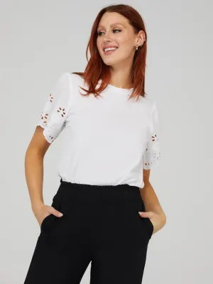 Eyelet Scallop Edge Sleeve Top