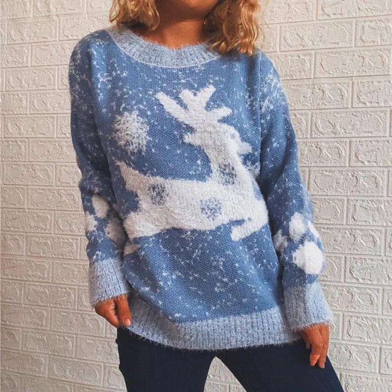 Fawn snowflake crew neck knit pullover