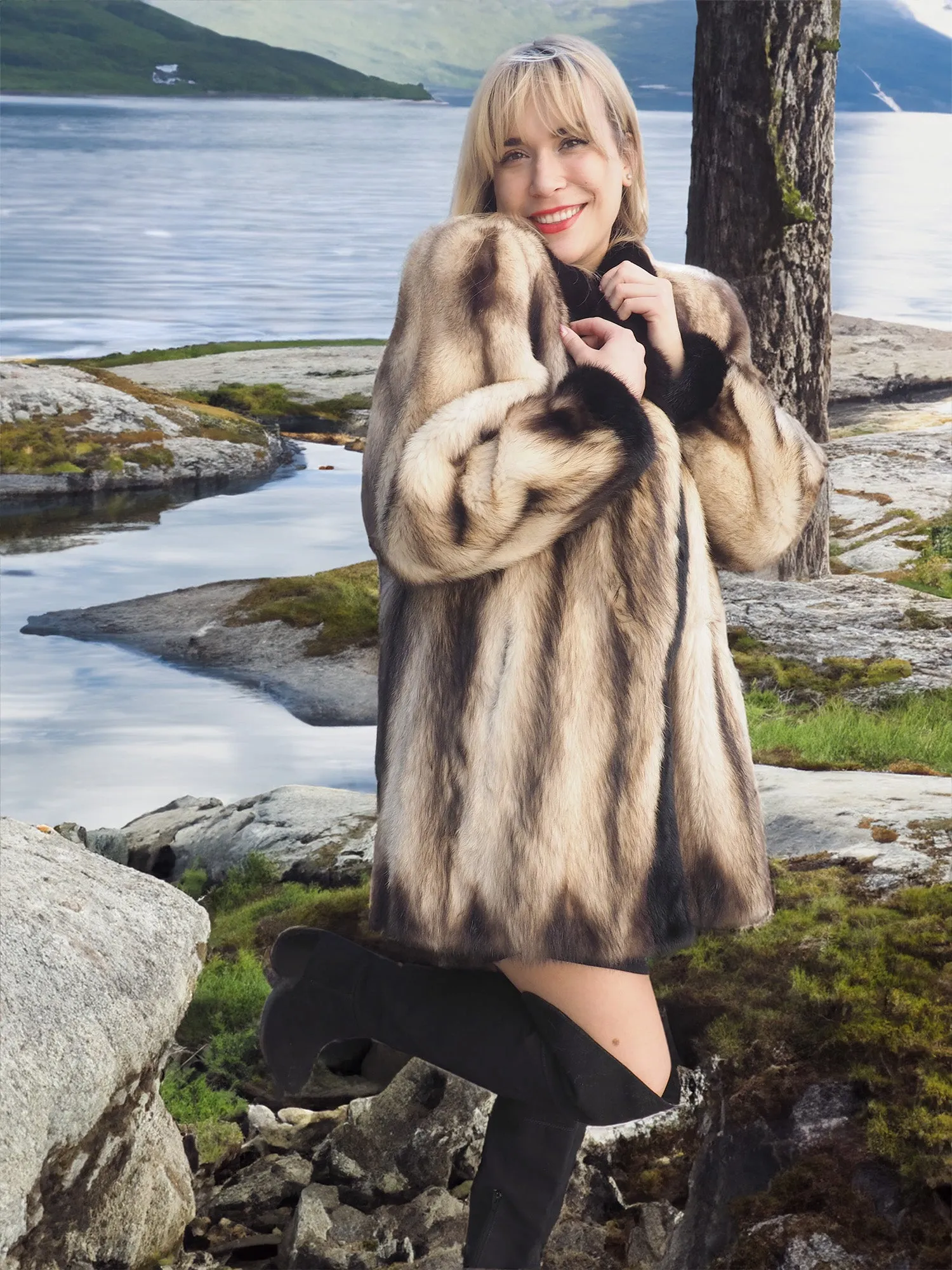 Fitch Fur Coat Coats Mink Trim L