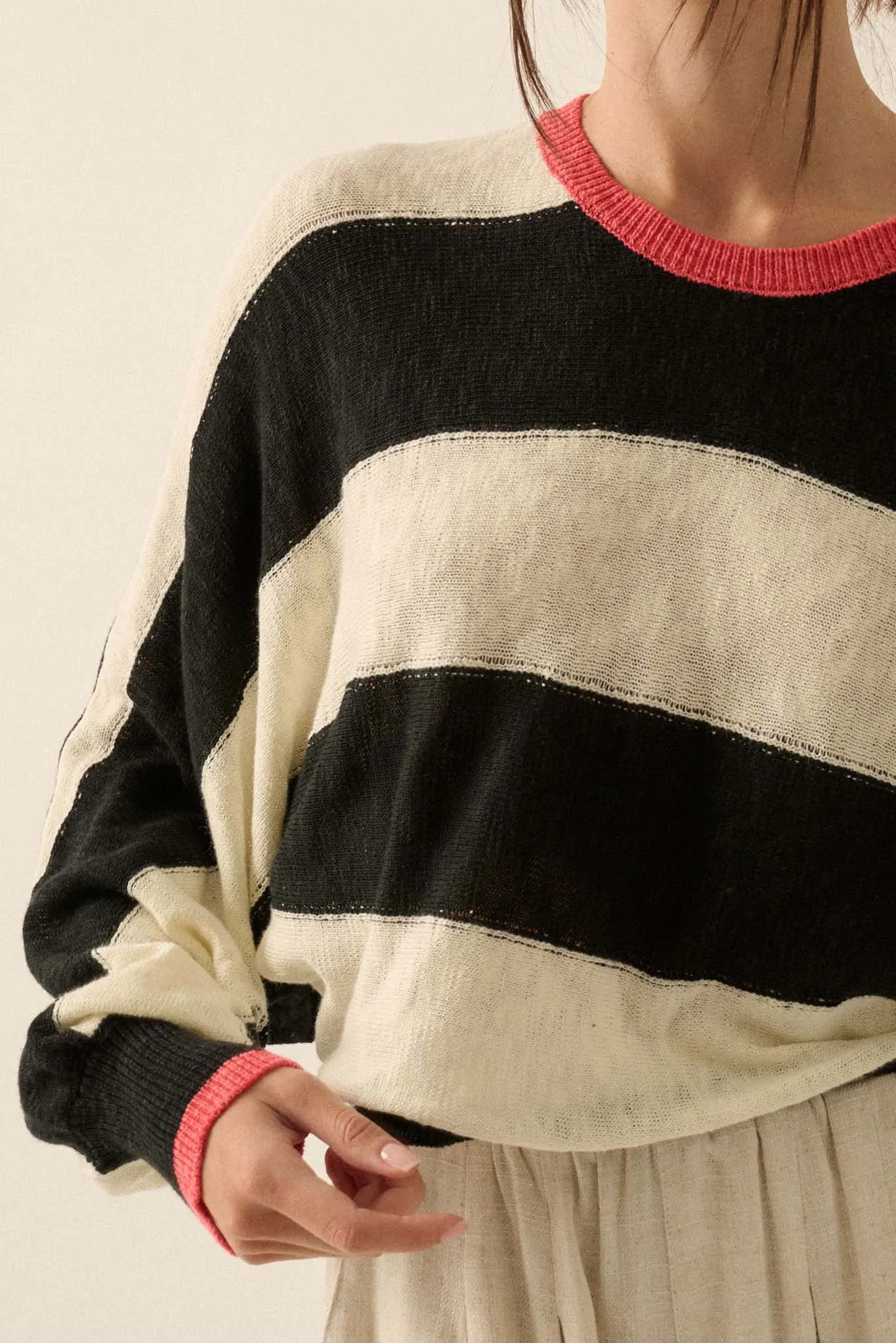 Get It Straight Colorblock Striped Slub-Knit Sweater