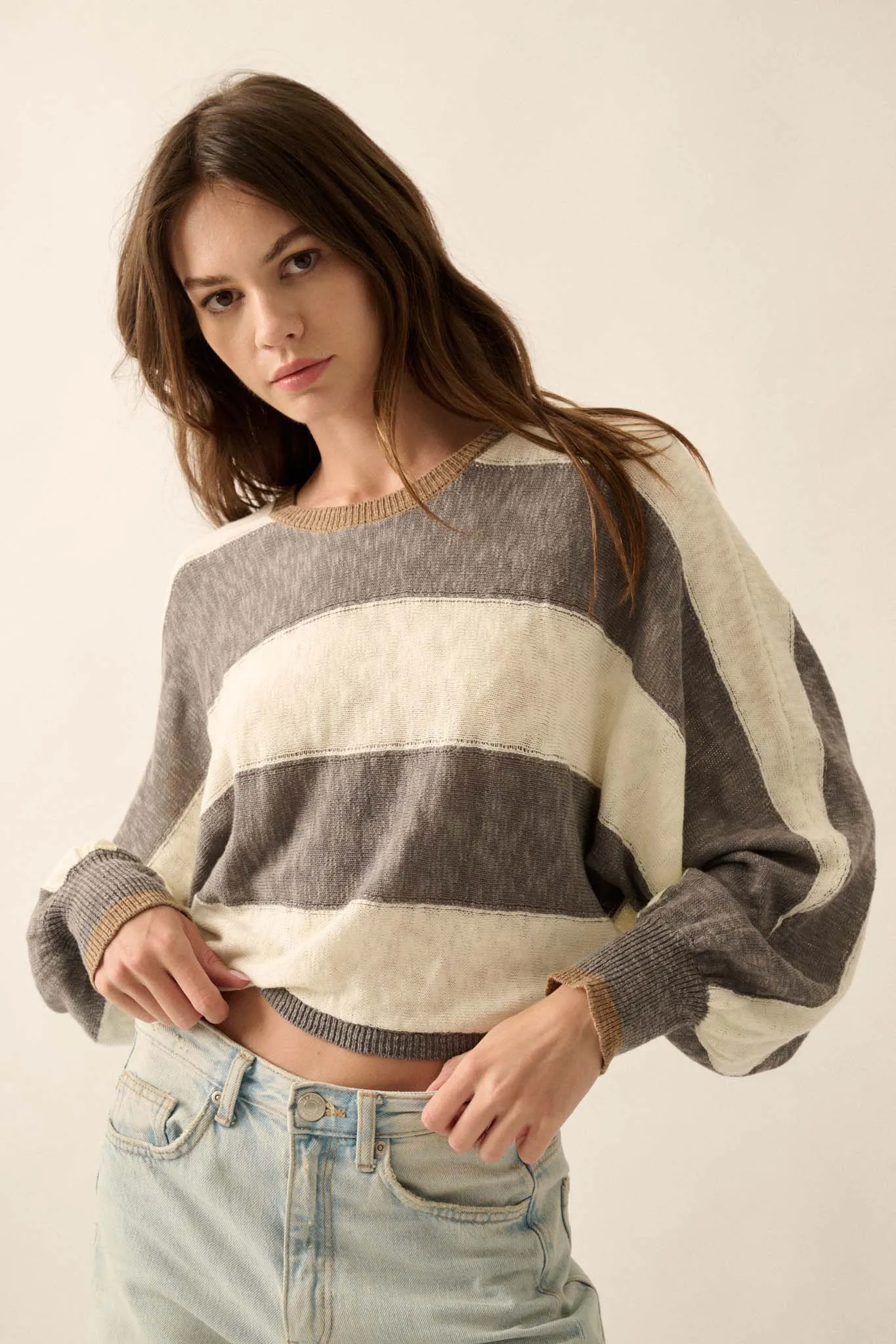 Get It Straight Colorblock Striped Slub-Knit Sweater