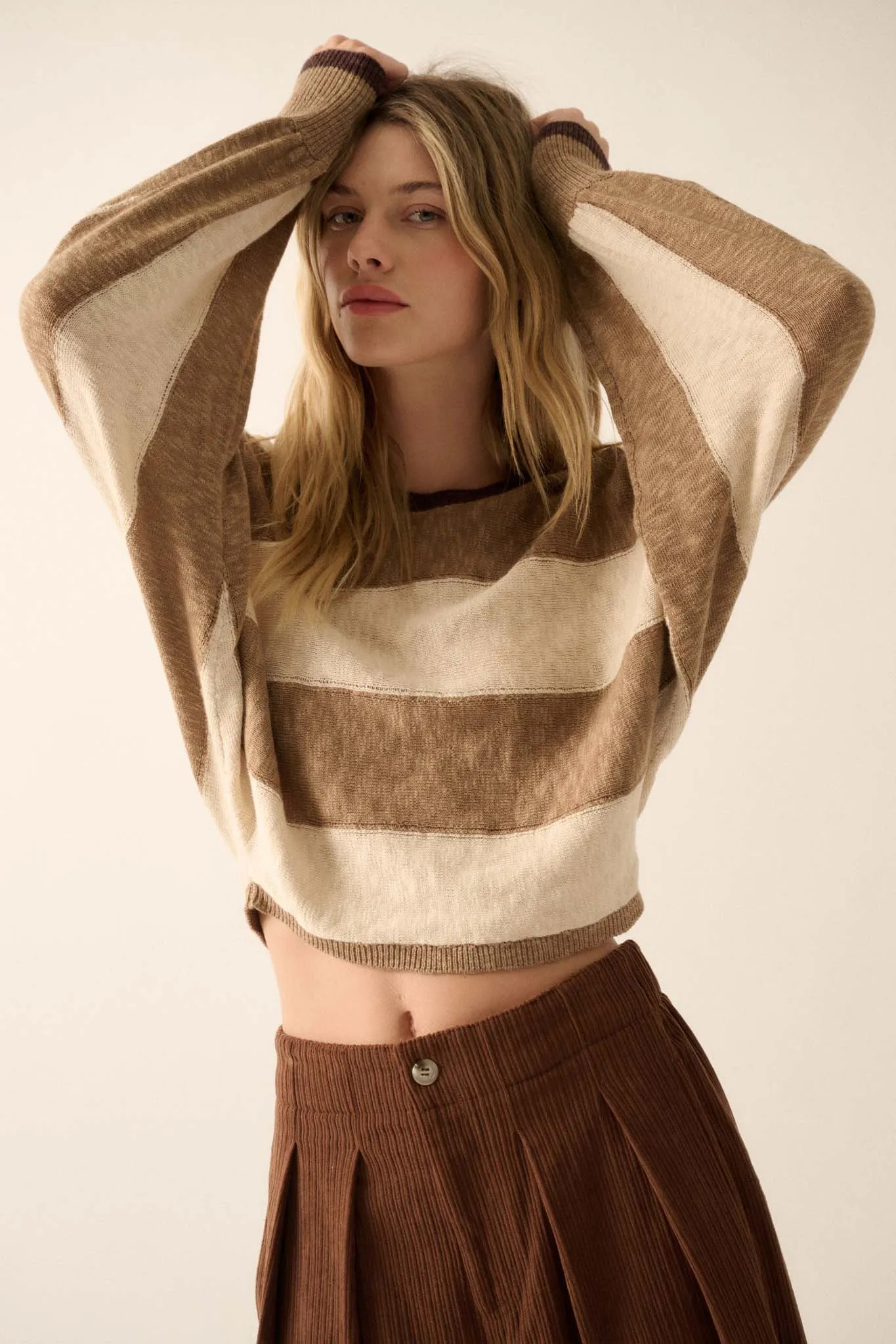 Get It Straight Colorblock Striped Slub-Knit Sweater