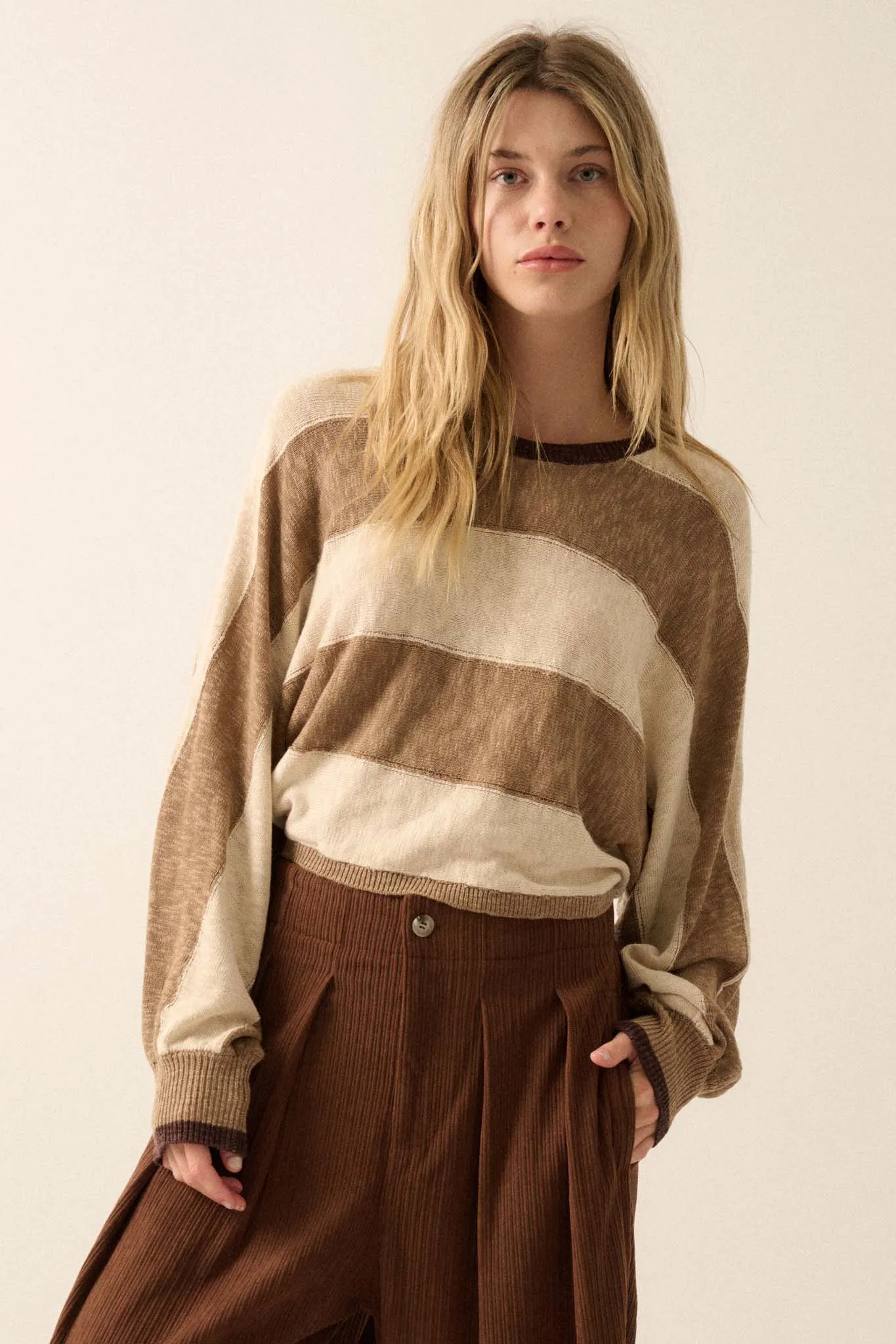 Get It Straight Colorblock Striped Slub-Knit Sweater