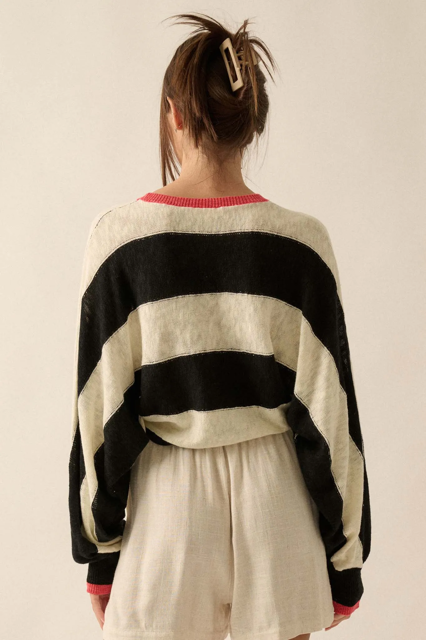 Get It Straight Colorblock Striped Slub-Knit Sweater