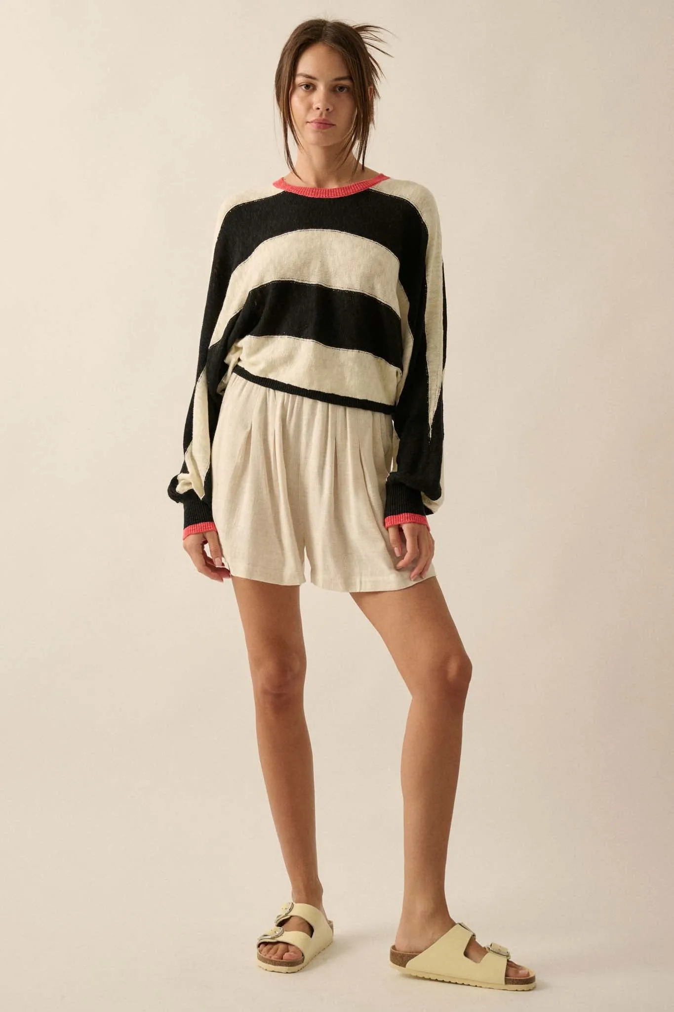 Get It Straight Colorblock Striped Slub-Knit Sweater