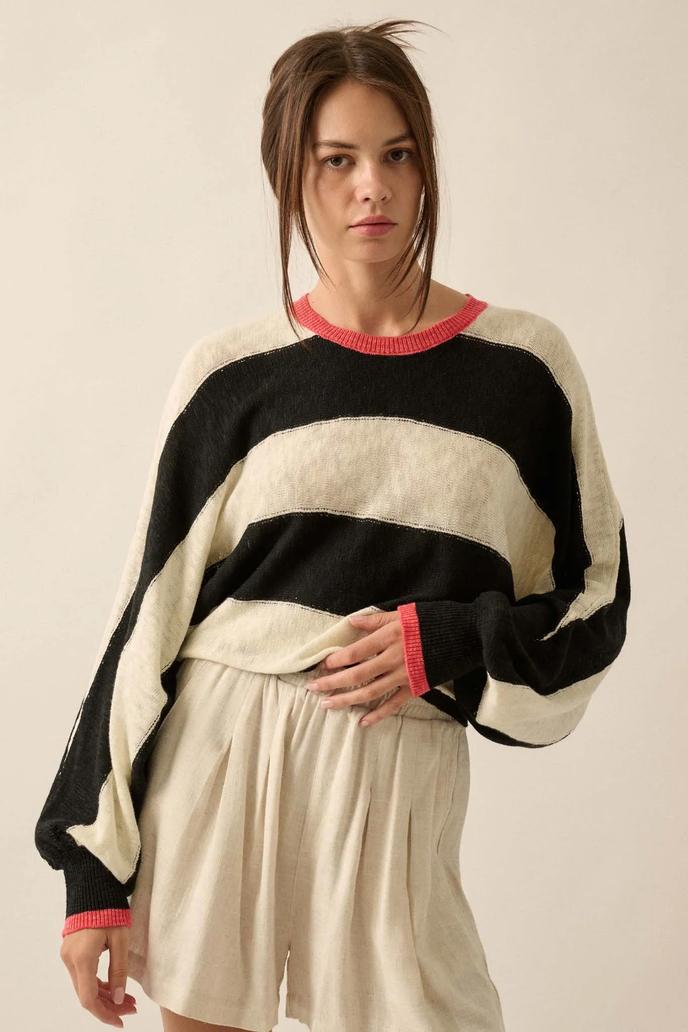 Get It Straight Colorblock Striped Slub-Knit Sweater