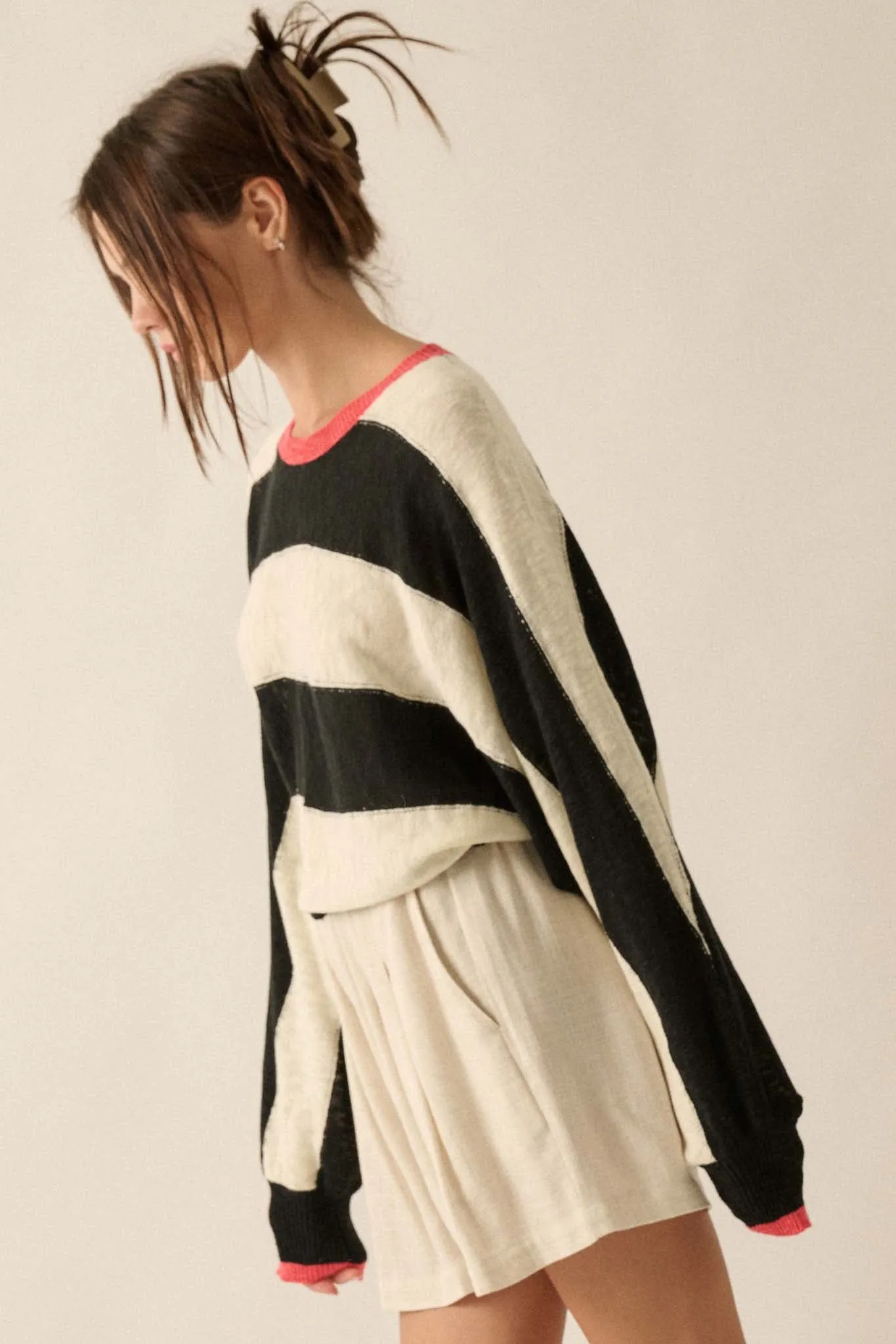 Get It Straight Colorblock Striped Slub-Knit Sweater