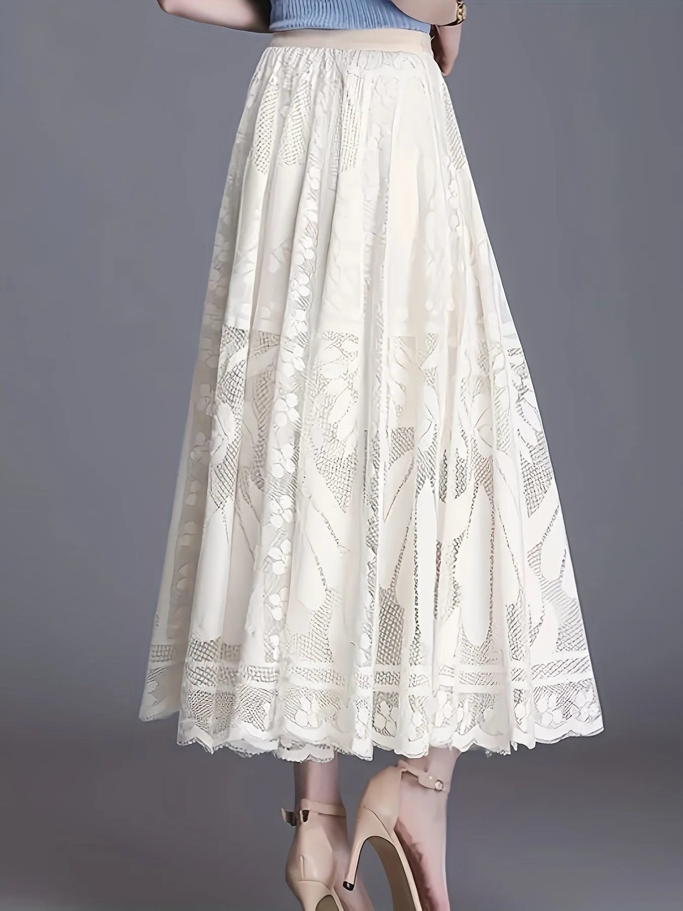 High Waist Lace Skirt Elegant AnkleLength Spring  Summer Style