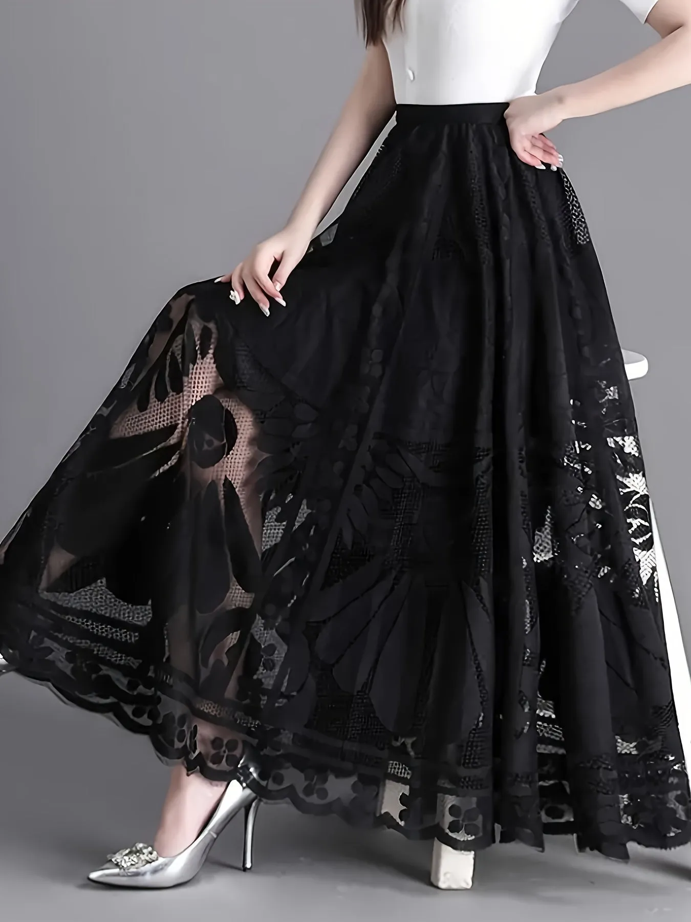 High Waist Lace Skirt Elegant AnkleLength Spring  Summer Style