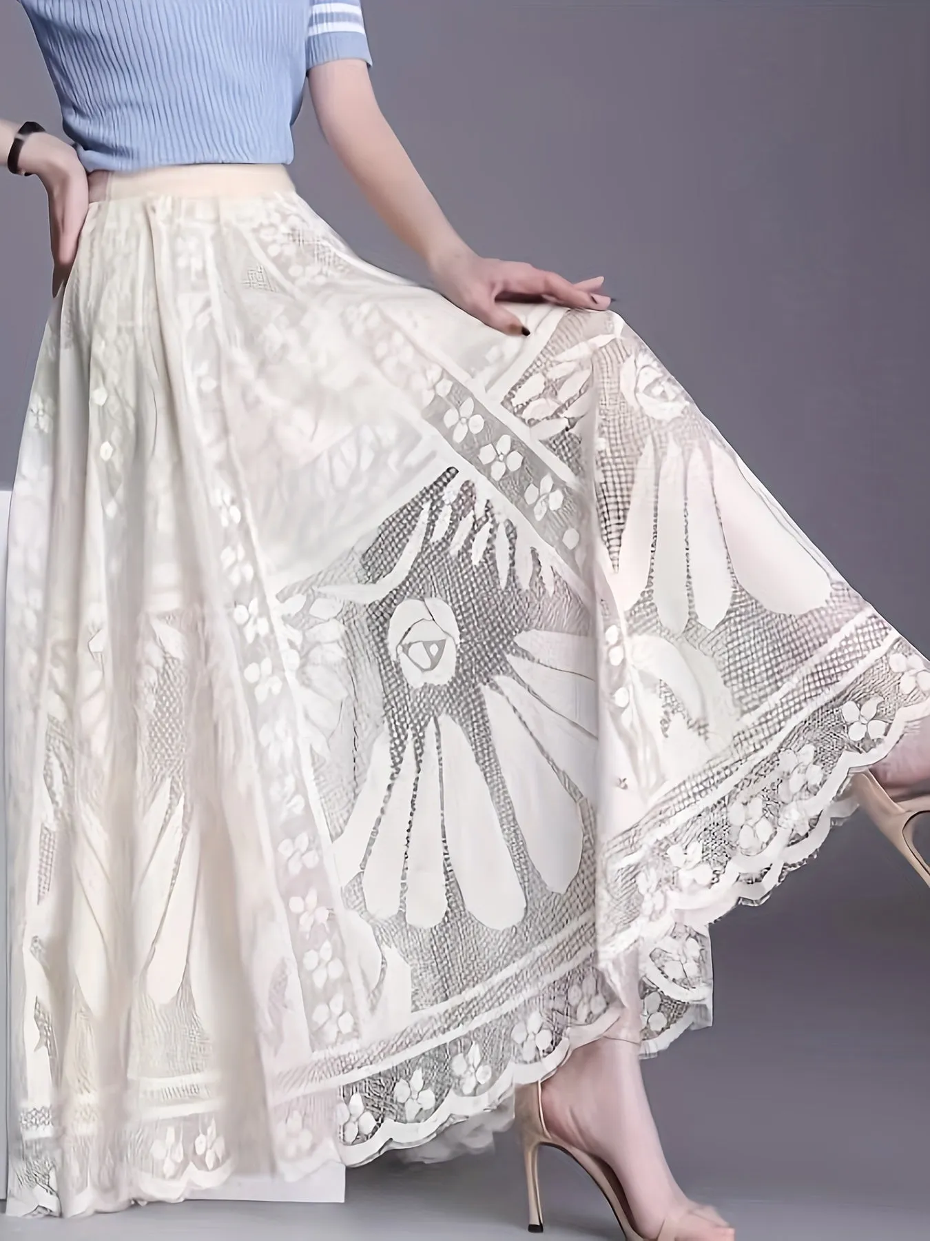 High Waist Lace Skirt Elegant AnkleLength Spring  Summer Style