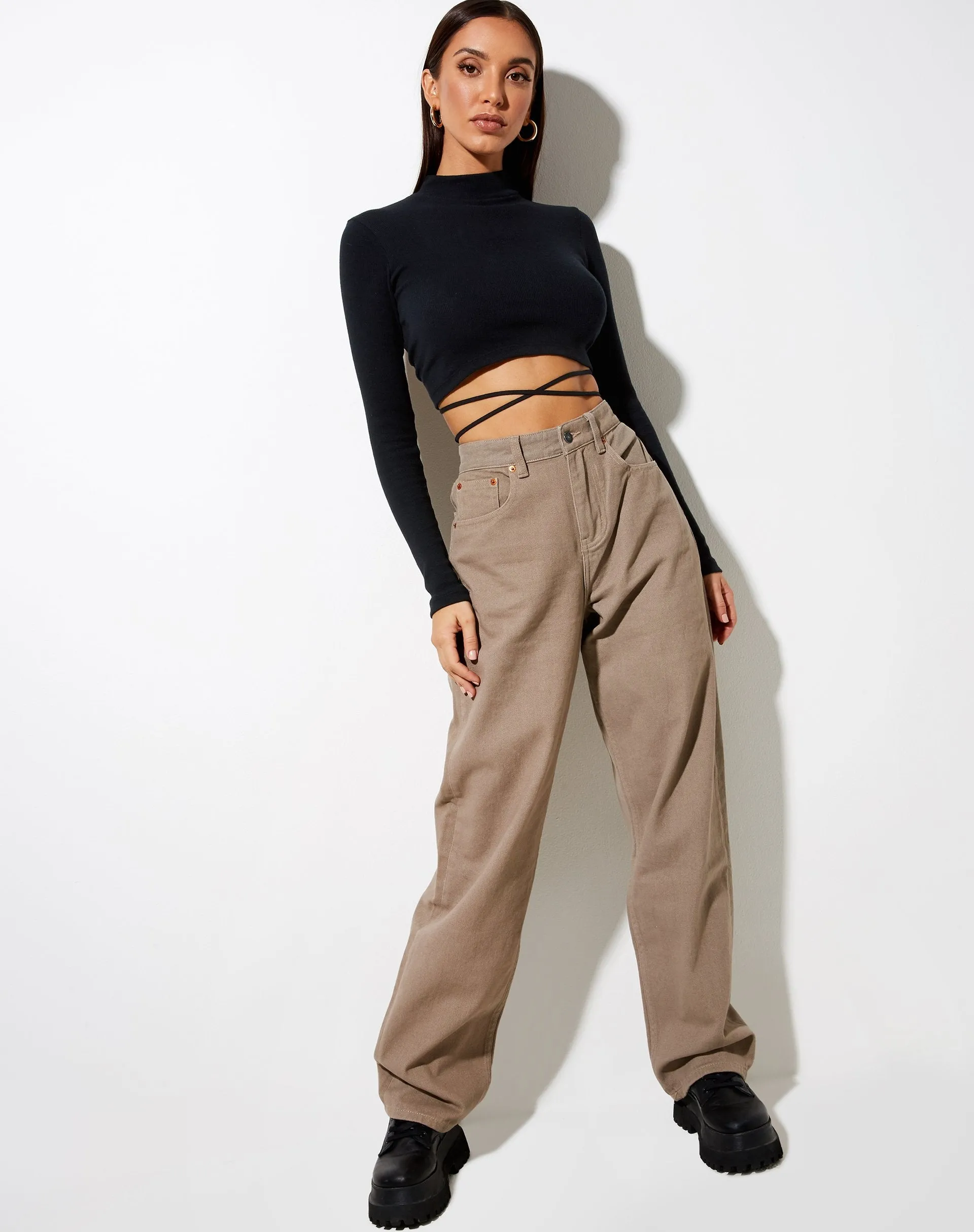 Jorja Crop Top in Rib Black