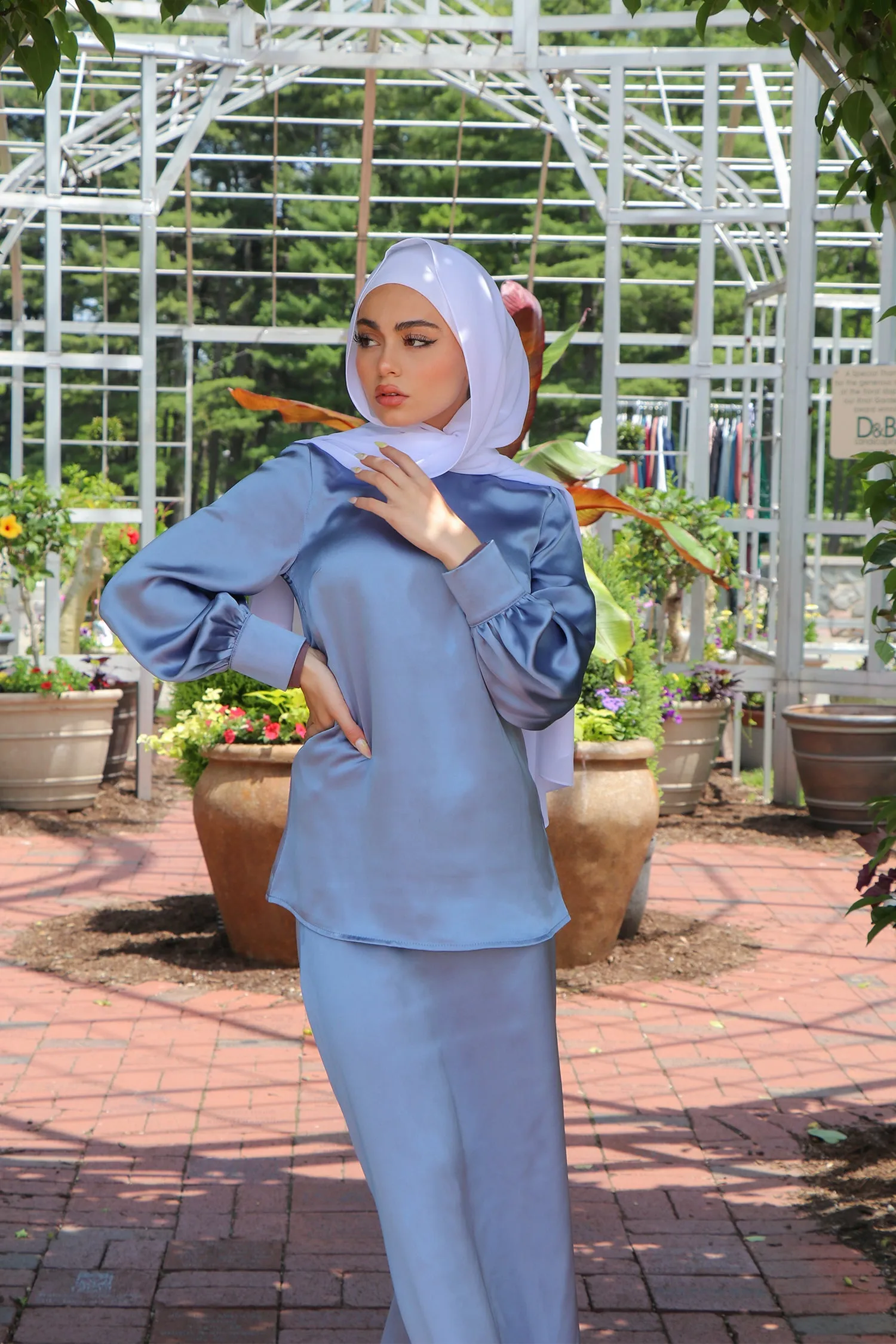 Lameera Satin Blouse - Sky Blue