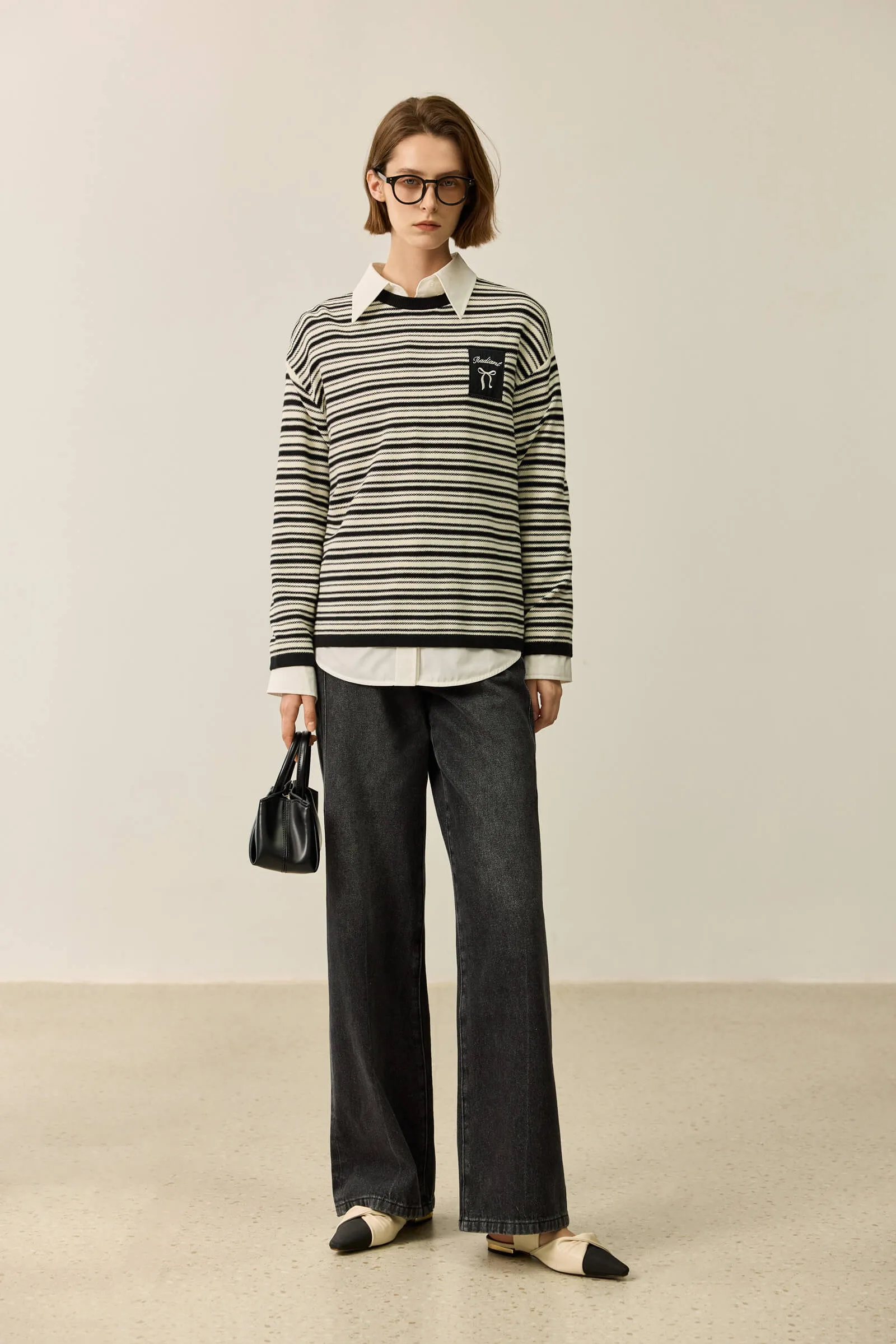 LILY Color-Block Fine Stripe Sweater