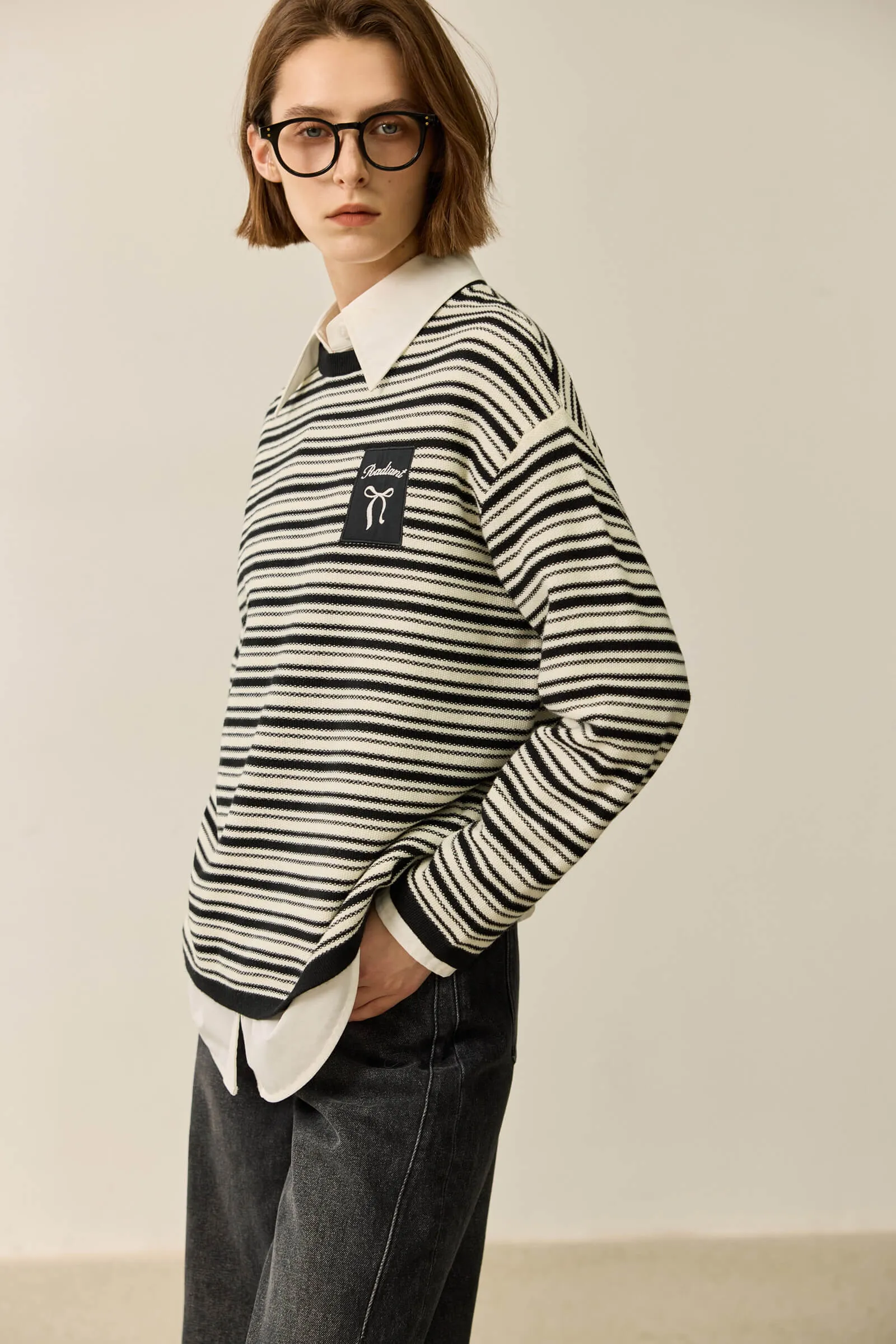 LILY Color-Block Fine Stripe Sweater